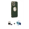 MARSİLYAN™- iPhone 14 Pro Max Kılıf İz Form Serisi - Siyah 3D Antistatik Cam Ekran Koruyucu + Gold Bilvis Titan Kamera Lens