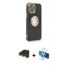 MARSİLYAN™- iPhone 14 Pro Max Kılıf İz Form Serisi - Siyah 3D Antistatik Cam Ekran Koruyucu + Raze Metal Kamera Lens - GD