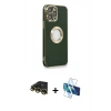 MARSİLYAN™- iPhone 14 Pro Max Kılıf İz Form Serisi - Siyah 3D Antistatik Cam Ekran Koruyucu + Raze Metal Kamera Lens - GD