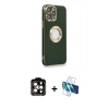 MARSİLYAN™- iPhone 14 Pro Max Kılıf İz Form Serisi - Siyah 3D Antistatik Cam Ekran Koruyucu + PVD Metal Kamera Lens - TU