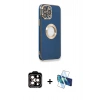 MARSİLYAN™- iPhone 14 Pro Max Kılıf İz Form Serisi - Siyah 3D Antistatik Cam Ekran Koruyucu + PVD Metal Kamera Lens - TU