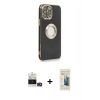MARSİLYAN™- iPhone 14 Pro Max Kılıf İz Form Serisi - Siyah 6D Mat Seramik Hayalet Nano Ekran Koruyucu + Gold Bilvis Titan Kamera Lens