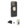 MARSİLYAN™- iPhone 14 Pro Max Kılıf İz Form Serisi - Siyah 6D Mat Seramik Hayalet Nano Ekran Koruyucu + Gümüş Raze Metal Kamera Lens