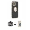 MARSİLYAN™- iPhone 14 Pro Max Kılıf İz Form Serisi - Siyah 6D Mat Seramik Hayalet Nano Ekran Koruyucu + PVD Metal Kamera Lens - TU