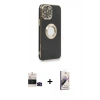 MARSİLYAN™- iPhone 14 Pro Max Kılıf İz Form Serisi - Siyah Bilvis 3D Mat Cam Ekran Koruyucu + Bilvis Titan Kamera Lens - SH