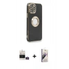 MARSİLYAN™- iPhone 14 Pro Max Kılıf İz Form Serisi - Siyah Bilvis 3D Mat Cam Ekran Koruyucu + Bilvis Titan Kamera Lens - GD
