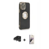 MARSİLYAN™- iPhone 14 Pro Max Kılıf İz Form Serisi - Siyah Bilvis 3D Mat Cam Ekran Koruyucu + Raze Metal Kamera Lens - GS