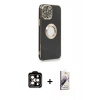 MARSİLYAN™- iPhone 14 Pro Max Kılıf İz Form Serisi - Siyah Bilvis 3D Mat Cam Ekran Koruyucu + PVD Metal Kamera Lens - TU