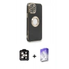 MARSİLYAN™- iPhone 14 Pro Max Kılıf İz Form Serisi - Siyah Bilvis 5in1 3D Magic Cam Ekran Koruyucu + PVD Metal Kamera Lens - TU