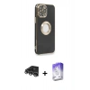 MARSİLYAN™- iPhone 14 Pro Max Kılıf İz Form Serisi - Siyah Bilvis 5in1 3D Magic Cam Ekran Koruyucu + Raze Metal Kamera Lens - GS