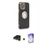 MARSİLYAN™- iPhone 14 Pro Max Kılıf İz Form Serisi - Siyah Bilvis 5in1 3D Magic Cam Ekran Koruyucu + Raze Metal Kamera Lens - GD