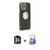 MARSİLYAN™- iPhone 14 Pro Max Kılıf İz Form Serisi - Siyah Bilvis 5in1 5D Magic Hayalet Cam Ekran Koruyucu + Turuncu PVD Metal Kamera Lens