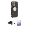 MARSİLYAN™- iPhone 14 Pro Max Kılıf İz Form Serisi - Siyah Bilvis 5in1 5D Magic Hayalet Cam Ekran Koruyucu + Raze Metal Kamera Lens - GS