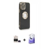 MARSİLYAN™- iPhone 14 Pro Max Kılıf İz Form Serisi - Siyah Bilvis 5in1 5D Magic Hayalet Cam Ekran Koruyucu + Bilvis Titan Kamera Lens - SH