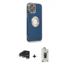 MARSİLYAN™- iPhone 14 Pro Max Kılıf İz Form Serisi - Siyah Bilvis Hayalet Cam Ekran Koruyucu + Gümüş Raze Metal Kamera Lens