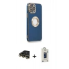 MARSİLYAN™- iPhone 14 Pro Max Kılıf İz Form Serisi - Siyah Bilvis Hayalet Cam Ekran Koruyucu + Raze Metal Kamera Lens - GD