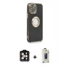 MARSİLYAN™- iPhone 14 Pro Max Kılıf İz Form Serisi - Siyah Bilvis Hayalet Cam Ekran Koruyucu + PVD Metal Kamera Lens - TU