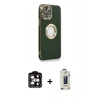 MARSİLYAN™- iPhone 14 Pro Max Kılıf İz Form Serisi - Siyah Bilvis Hayalet Cam Ekran Koruyucu + PVD Metal Kamera Lens - TU