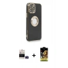 MARSİLYAN™- iPhone 14 Pro Max Kılıf İz Form Serisi - Siyah Buffer Cam Ekran Koruyucu + Bilvis Titan Kamera Lens - DNMR