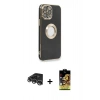 MARSİLYAN™- iPhone 14 Pro Max Kılıf İz Form Serisi - Siyah Buffer Cam Ekran Koruyucu + Raze Metal Kamera Lens - GS