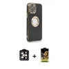 MARSİLYAN™- iPhone 14 Pro Max Kılıf İz Form Serisi - Siyah Buffer Cam Ekran Koruyucu + PVD Metal Kamera Lens - TU
