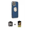 MARSİLYAN™- iPhone 14 Pro Max Kılıf İz Form Serisi - Siyah Buffer Cam Ekran Koruyucu + PVD Metal Kamera Lens - TU
