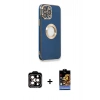 MARSİLYAN™- iPhone 14 Pro Max Kılıf İz Form Serisi - Siyah Buffer Hayalet Cam Ekran Koruyucu + PVD Metal Kamera Lens - TU