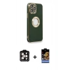 MARSİLYAN™- iPhone 14 Pro Max Kılıf İz Form Serisi - Siyah Buffer Hayalet Cam Ekran Koruyucu + PVD Metal Kamera Lens - TU