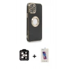 MARSİLYAN™- iPhone 14 Pro Max Kılıf İz Form Serisi - Siyah Joko 5D Cam + PVD Metal Kamera Lens - TU