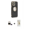 MARSİLYAN™- iPhone 14 Pro Max Kılıf İz Form Serisi - Siyah Mat Seramik Nano Ekran Koruyucu + Bilvis Titan Kamera Lens - GD