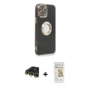 MARSİLYAN™- iPhone 14 Pro Max Kılıf İz Form Serisi - Siyah Mat Seramik Nano Ekran Koruyucu + Gold Raze Metal Kamera Lens