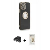 MARSİLYAN™- iPhone 14 Pro Max Kılıf İz Form Serisi - Siyah Mat Seramik Nano Ekran Koruyucu + Gümüş Raze Metal Kamera Lens