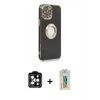 MARSİLYAN™- iPhone 14 Pro Max Kılıf İz Form Serisi - Siyah Polymer Nano Ekran Koruyucu + PVD Metal Kamera Lens - TU