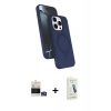 MARSİLYAN™- iPhone 14 Pro Max Kılıf İz Işık Koleksiyonu - Şeffaf Pasifik Cam Ekran Koruyucu + Gümüş Bilvis Titan Kamera Lens