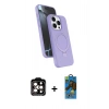 MARSİLYAN™- iPhone 14 Pro Max Kılıf İz Işık Koleksiyonu - Siyah 18D Cam Ekran Koruyucu + PVD Metal Kamera Lens - TU