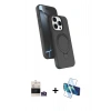 MARSİLYAN™- iPhone 14 Pro Max Kılıf İz Işık Koleksiyonu - Siyah 3D Antistatik Cam Ekran Koruyucu + Bilvis Titan Kamera Lens - GS