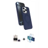 MARSİLYAN™- iPhone 14 Pro Max Kılıf İz Işık Koleksiyonu - Siyah 3D Antistatik Cam Ekran Koruyucu + Derin Mor Bilvis Titan Kamera Lens