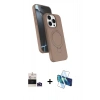 MARSİLYAN™- iPhone 14 Pro Max Kılıf İz Işık Koleksiyonu - Siyah 3D Antistatik Cam Ekran Koruyucu + Derin Mor Bilvis Titan Kamera Lens
