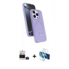 MARSİLYAN™- iPhone 14 Pro Max Kılıf İz Işık Koleksiyonu - Siyah 3D Antistatik Cam Ekran Koruyucu + Derin Mor Bilvis Titan Kamera Lens