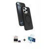 MARSİLYAN™- iPhone 14 Pro Max Kılıf İz Işık Koleksiyonu - Siyah 3D Antistatik Cam Ekran Koruyucu + Derin Mor Bilvis Titan Kamera Lens