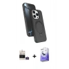 MARSİLYAN™- iPhone 14 Pro Max Kılıf İz Işık Koleksiyonu - Siyah Bilvis 5in1 5D Magic Hayalet Cam Ekran Koruyucu + Gümüş Bilvis Titan Kamera Lens