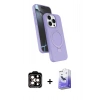 MARSİLYAN™- iPhone 14 Pro Max Kılıf İz Işık Koleksiyonu - Siyah Bilvis 5in1 5D Magic Hayalet Cam Ekran Koruyucu + PVD Metal Kamera Lens - TU