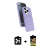 MARSİLYAN™- iPhone 14 Pro Max Kılıf İz Işık Koleksiyonu - Siyah Buffer Cam Ekran Koruyucu + Turuncu PVD Metal Kamera Lens