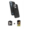 MARSİLYAN™- iPhone 14 Pro Max Kılıf İz Işık Koleksiyonu - Siyah Buffer Cam Ekran Koruyucu + Turuncu PVD Metal Kamera Lens