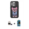 MARSİLYAN™- iPhone 14 Pro Max Kılıf İz Minimal Koleksiyonu - Siyah 18D Cam Ekran Koruyucu + Bilvis Titan Kamera Lens - SH