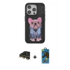 MARSİLYAN™- iPhone 14 Pro Max Kılıf İz Minimal Koleksiyonu - Siyah 18D Cam Ekran Koruyucu + Raze Metal Kamera Lens - GD
