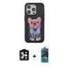 MARSİLYAN™- iPhone 14 Pro Max Kılıf İz Minimal Koleksiyonu - Siyah 18D Cam Ekran Koruyucu + PVD Metal Kamera Lens - TU