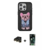 MARSİLYAN™- iPhone 14 Pro Max Kılıf İz Minimal Koleksiyonu - Siyah 360 Mat Full Body Arka Koruyucu + Gold Raze Metal Kamera Lens