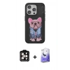 MARSİLYAN™- iPhone 14 Pro Max Kılıf İz Minimal Koleksiyonu - Siyah Bilvis 5in1 5D Magic Hayalet Cam Ekran Koruyucu + PVD Metal Kamera Lens - TU