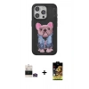 MARSİLYAN™- iPhone 14 Pro Max Kılıf İz Minimal Koleksiyonu - Siyah Buffer Cam Ekran Koruyucu + Gold Bilvis Titan Kamera Lens
